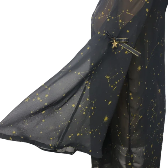 SOLD Black Sheer Gold Astrology Constellation Print Bell Sleeved Kimono Sz M - Picture 5 of 10